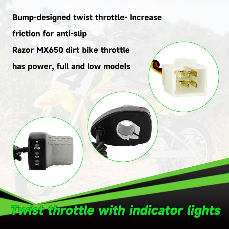 XIKOBY 36V Controller and Throttle Compatible with Razor MX500 MX650 Dirt Bike, Control Module and Twist Throttle Handlebar Grips Replacement for Razor SX500 Electric Dirt Rocket Quad EcoSmart Parts - Image 5